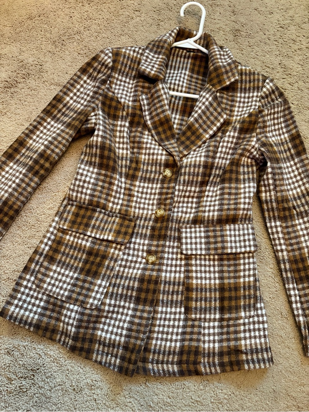 1940s 1950s Style Brown Plaid Blazer Jacket XS Small